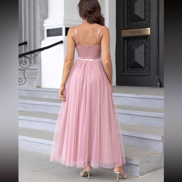 Luxe mesh satin party formal dress - Picture 3 of 7